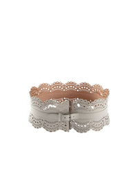 Perforated leather corset belt - Pearl