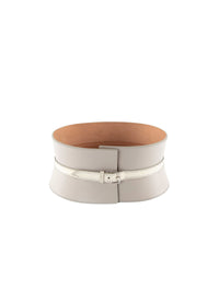 Studded leather corset belt - Pearl white