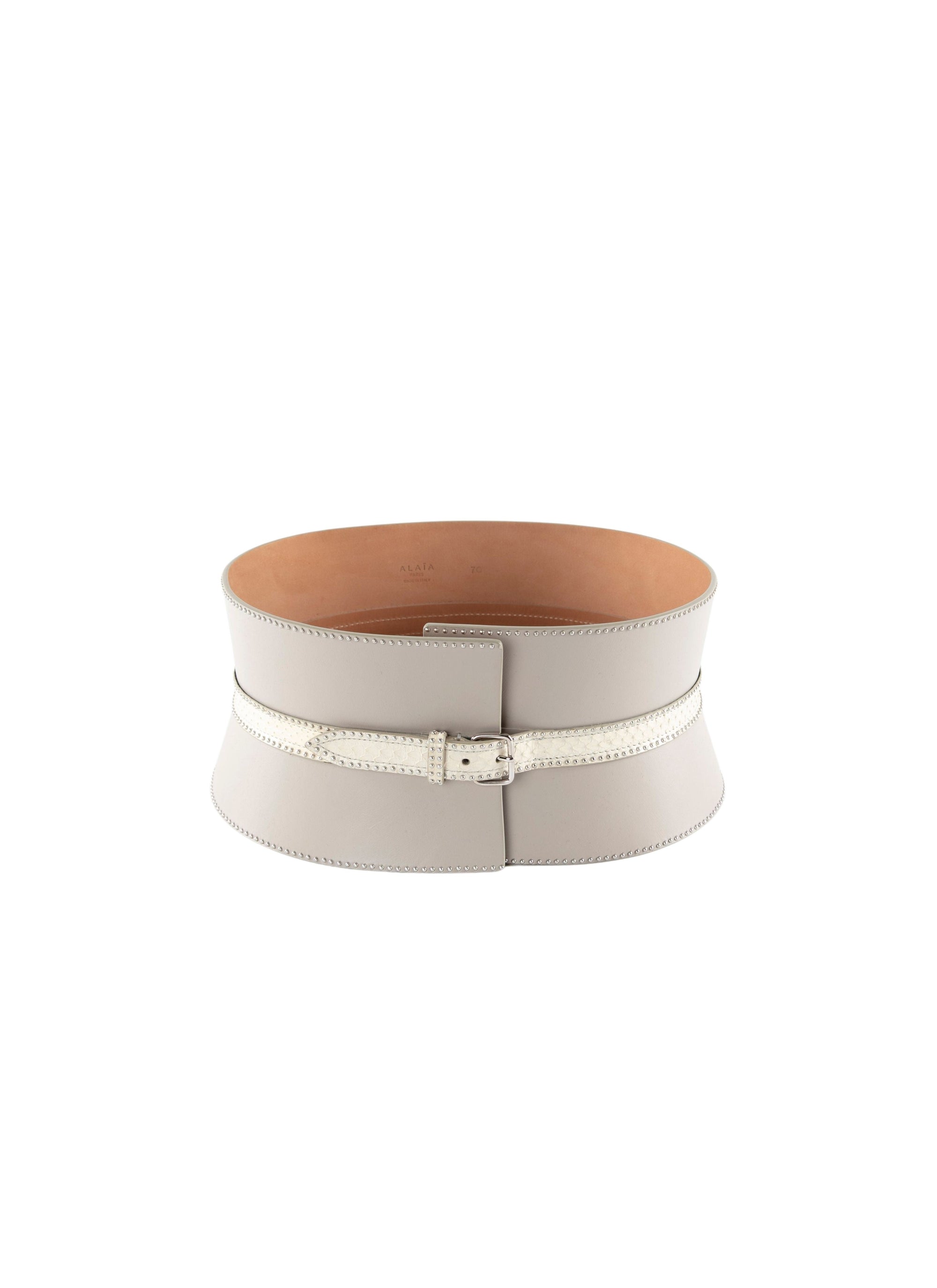 Studded leather corset belt - Pearl white