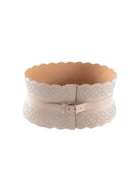 Leather corset belt with silver detailing - Beige Sand