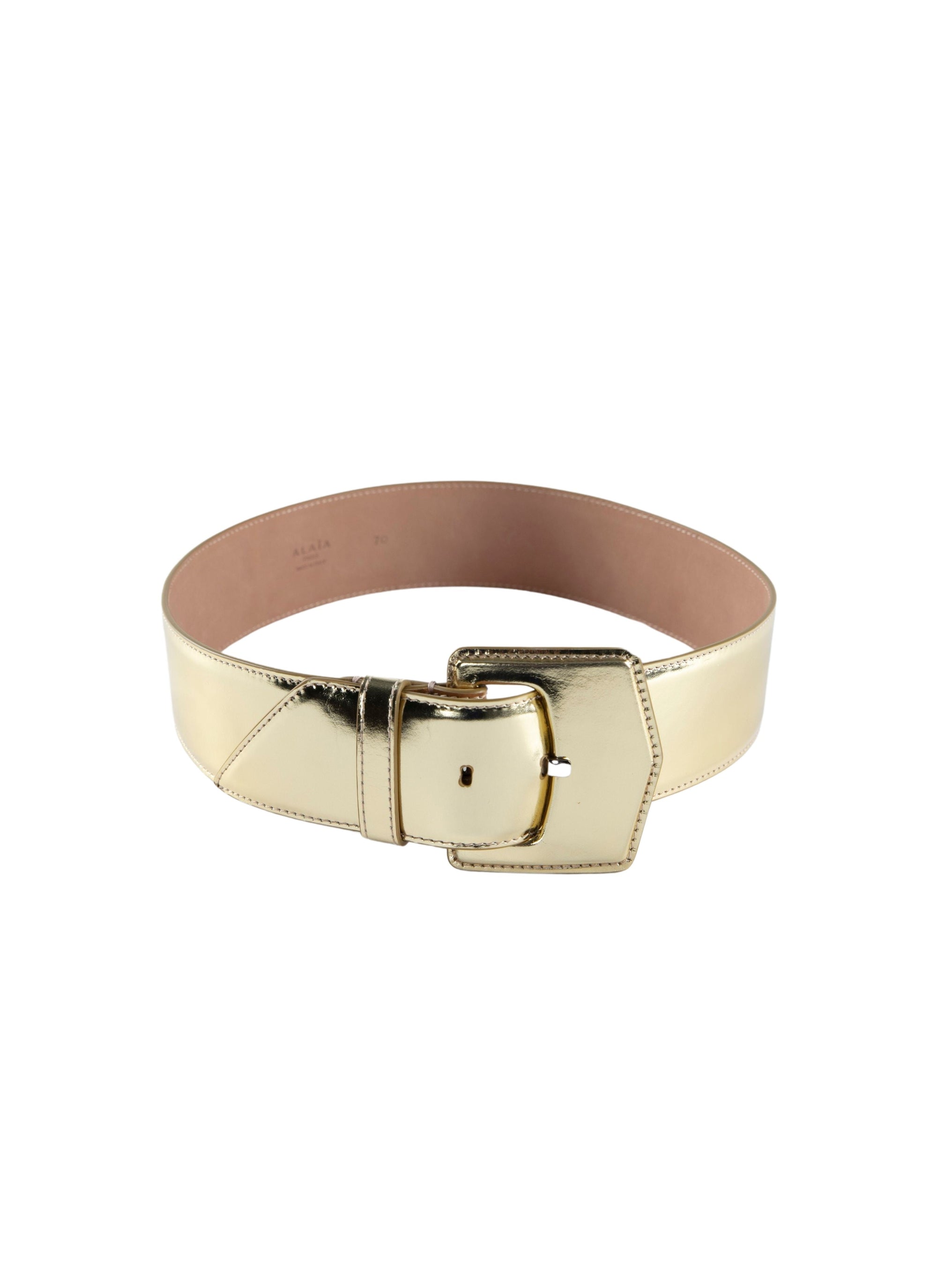 Large leather buckle belt - Gold