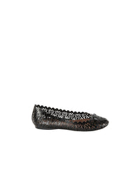 Perforated round-toe leather bow ballerinas - Black intense