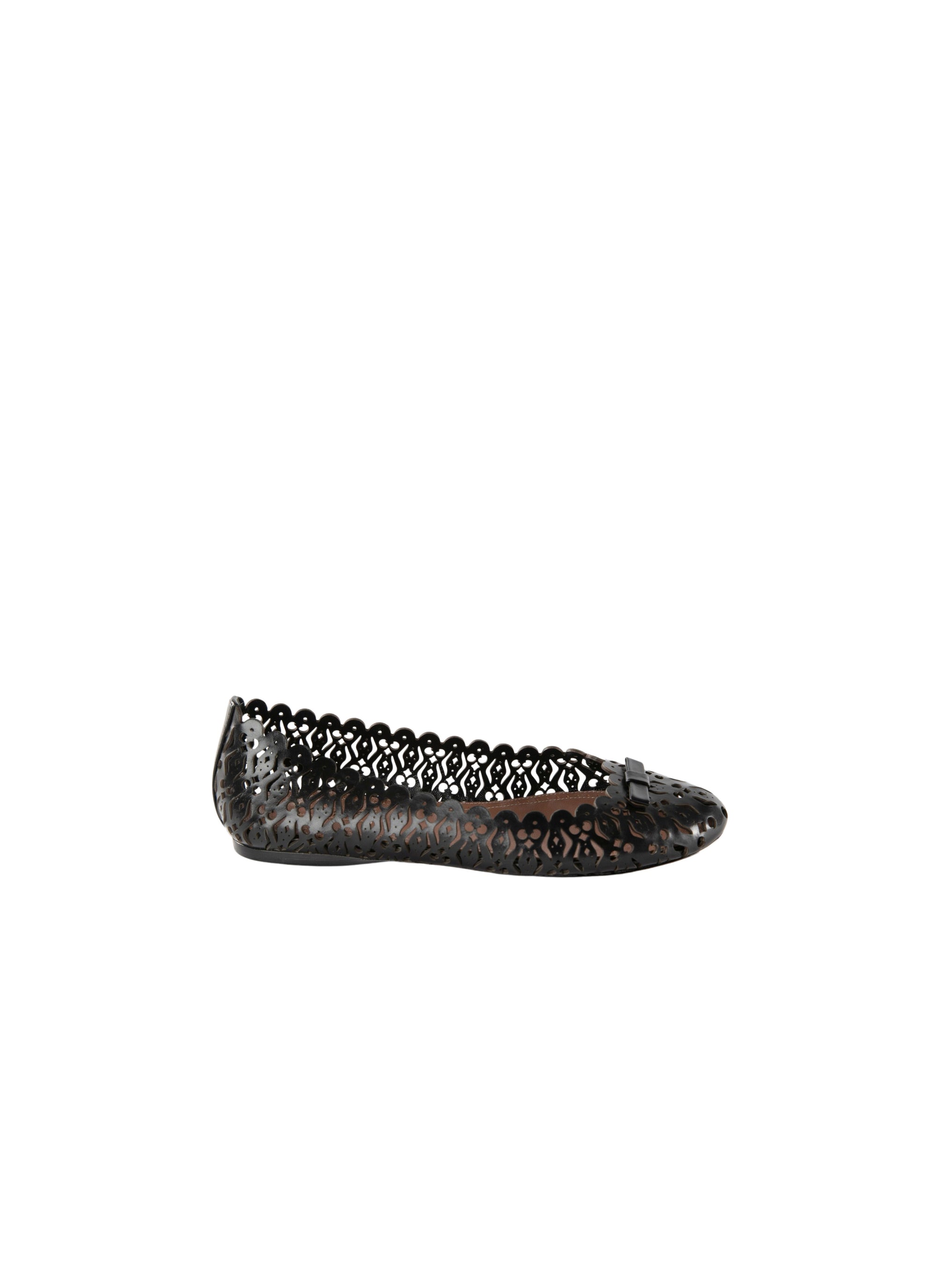 Perforated round-toe leather bow ballerinas - Black intense