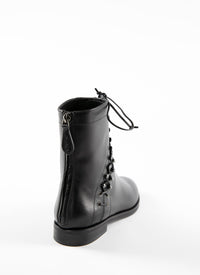 Flat lace-up ankle boots in leather - Black intense