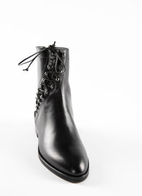 Flat lace-up ankle boots in leather - Black intense