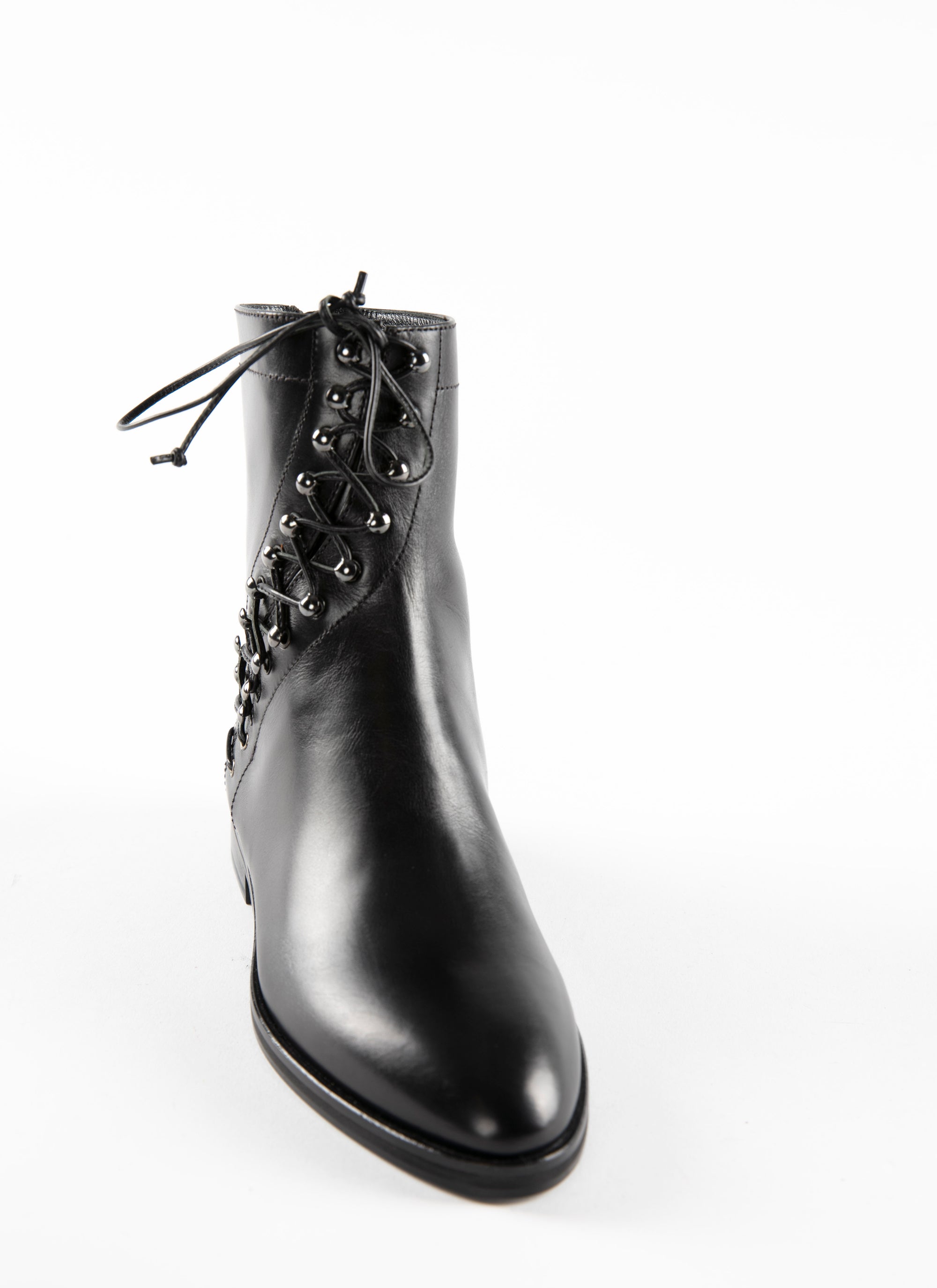 Flat lace-up ankle boots in leather - Black intense