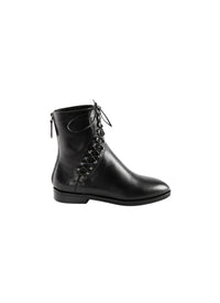 Flat lace-up ankle boots in leather - Black intense