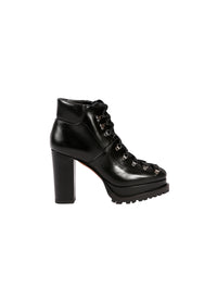 Platform boots with wide heel in leather - Black intense