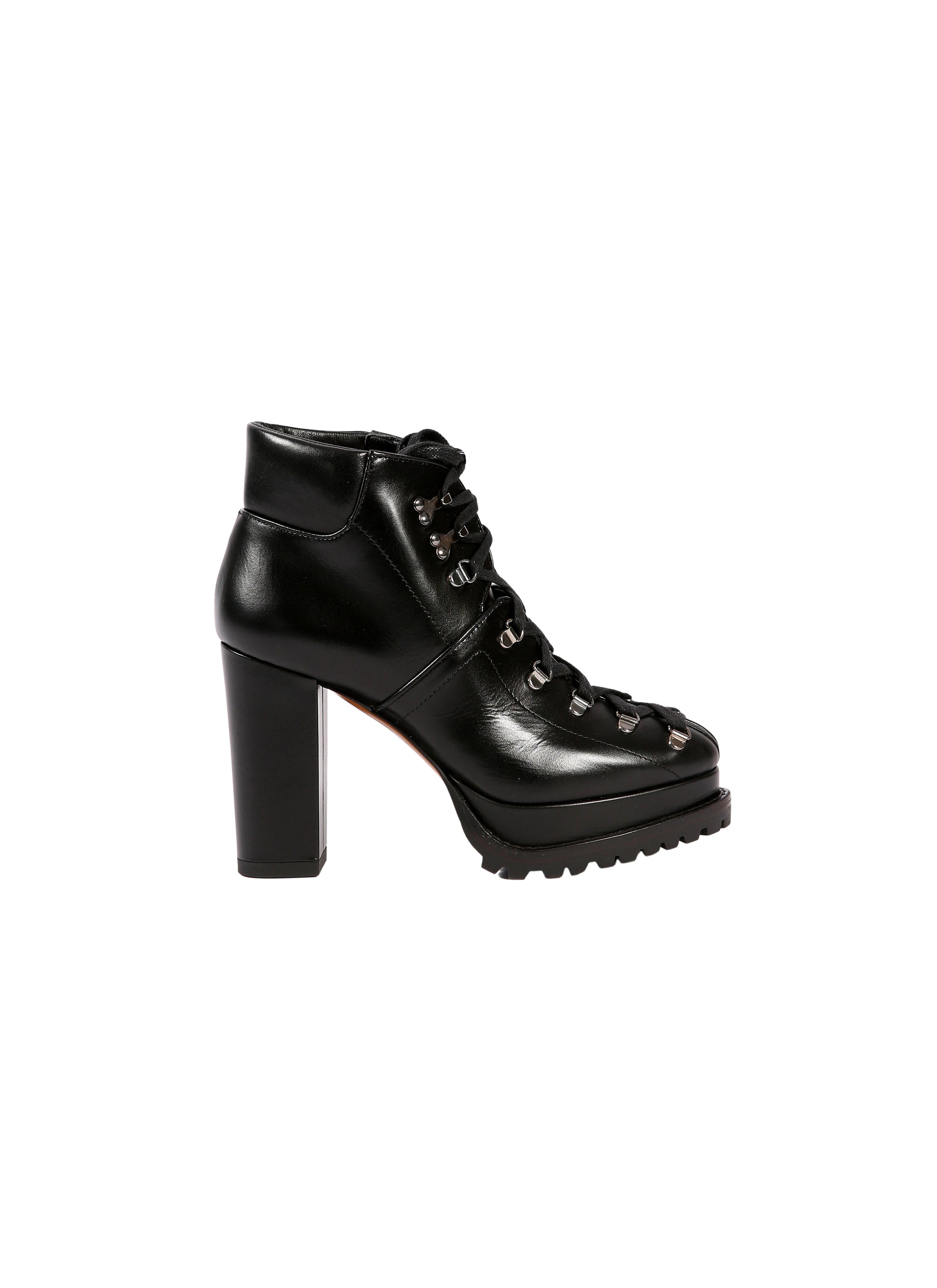 Platform ankle boots with wide heel in leather - Black
