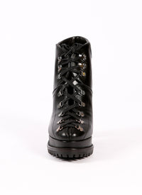 Platform boots with wide heel in leather - Black intense