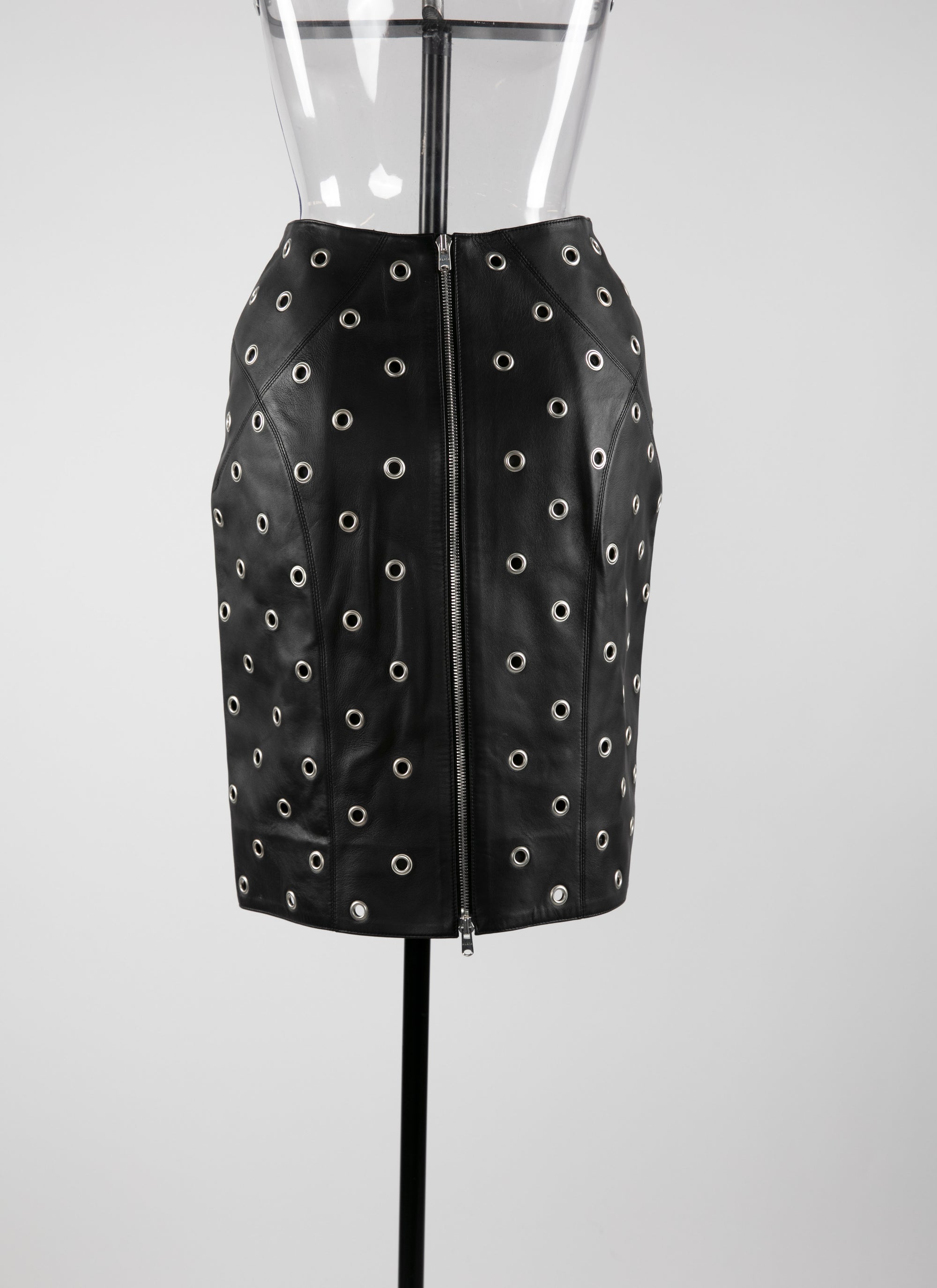 Leather eyelet zipped skirt - Black intense