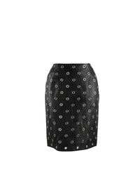 Leather eyelet zipped skirt - Black intense