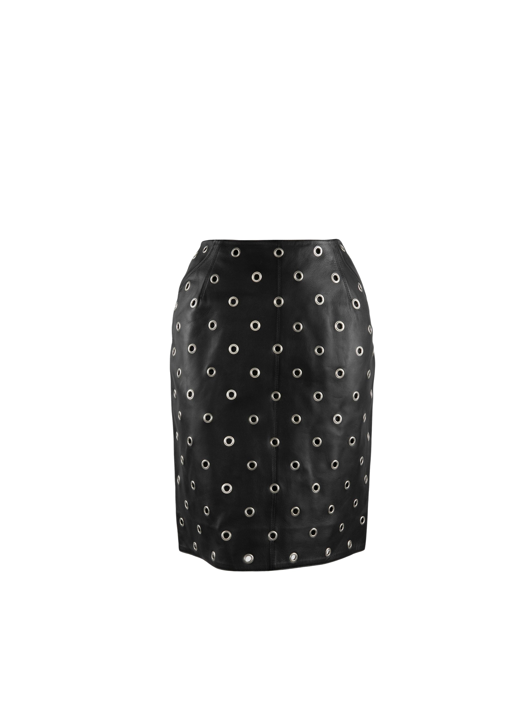 Leather eyelet zipped skirt - Black intense