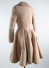 Flared leather coat with fur collar - Flesh Pink