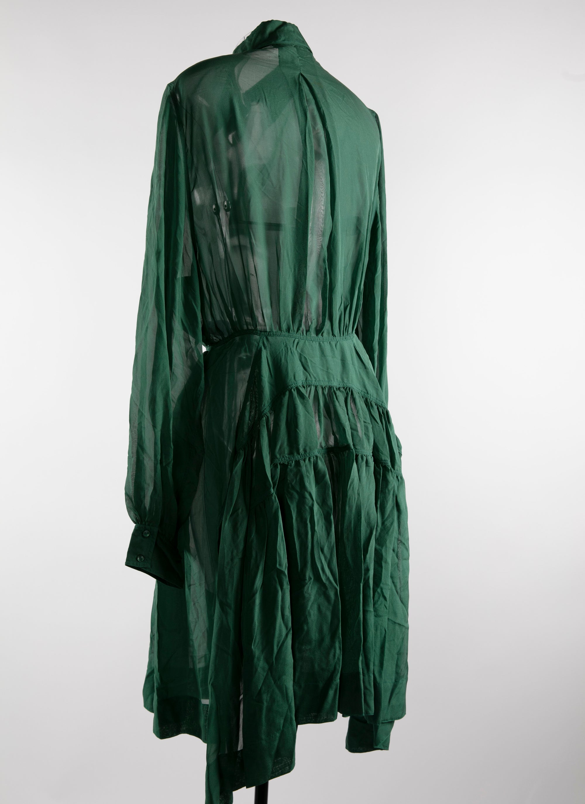 Silk long-sleeved flowing shirt dress - Empire Green
