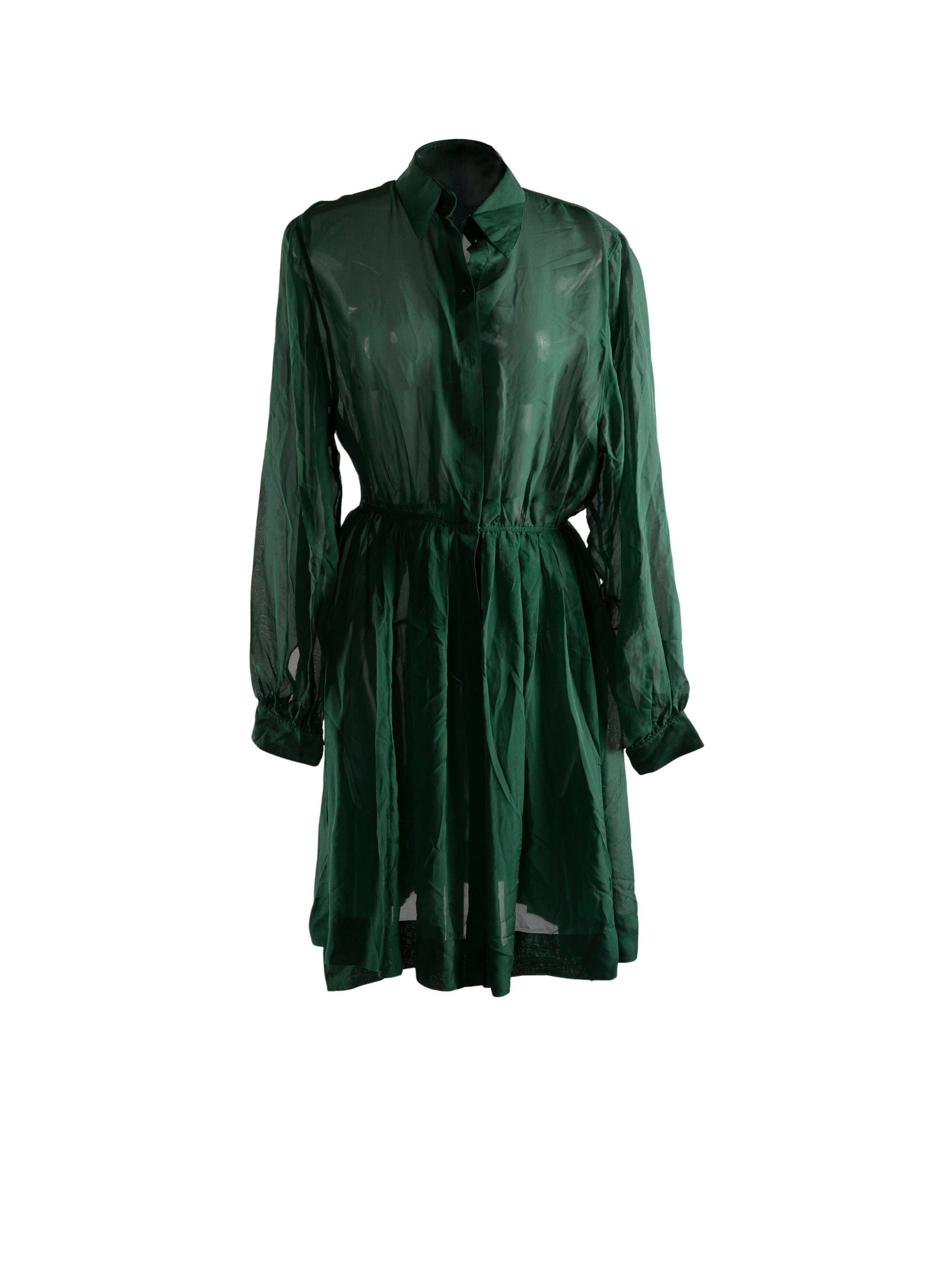 Silk long-sleeved flowing shirt dress - Empire Green