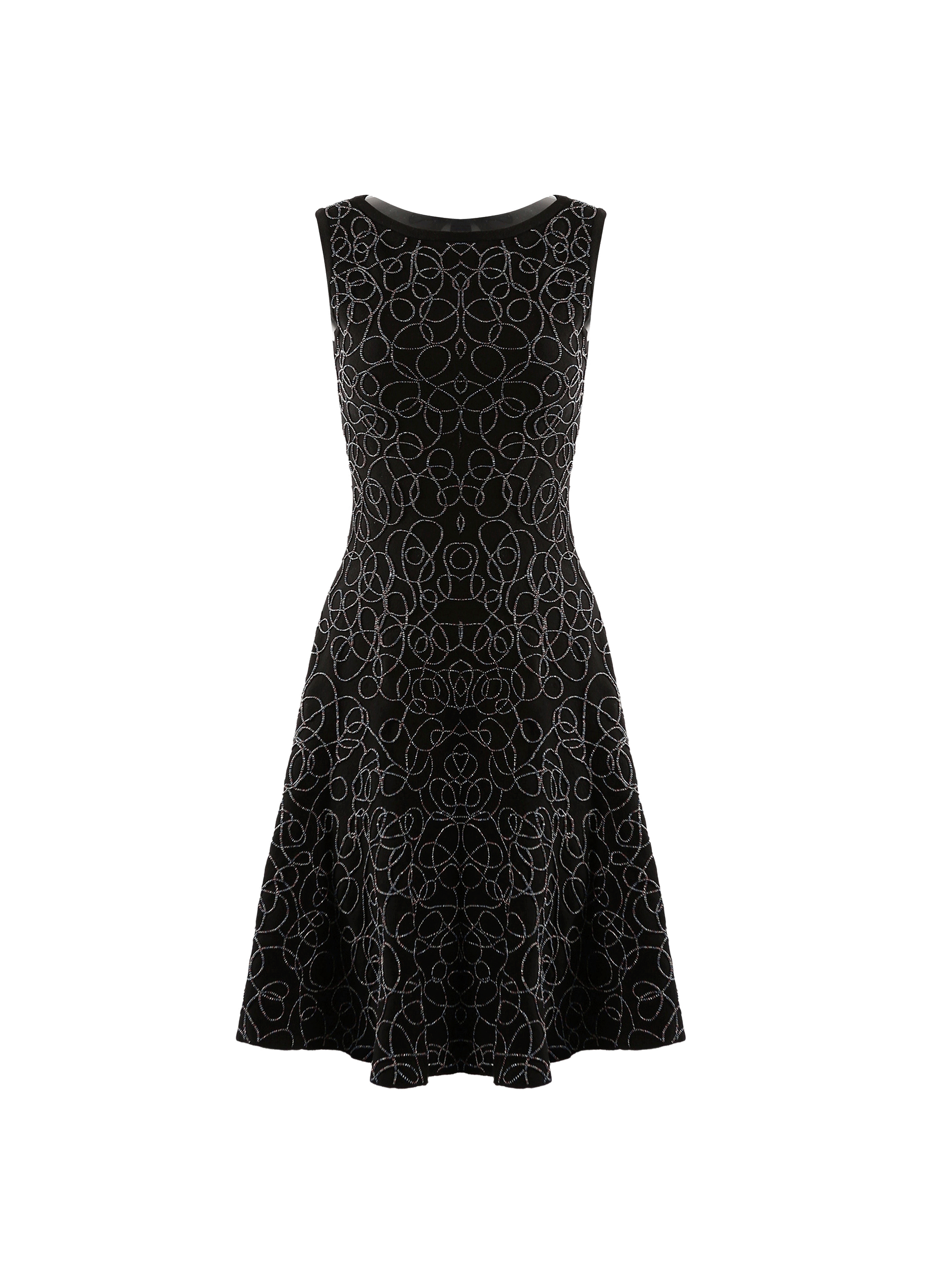 Sleeveless embroidered wool Rainbow dress - Black intense