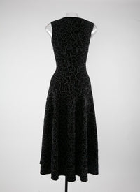 Sleeveless embroidered wool dress - Black intense