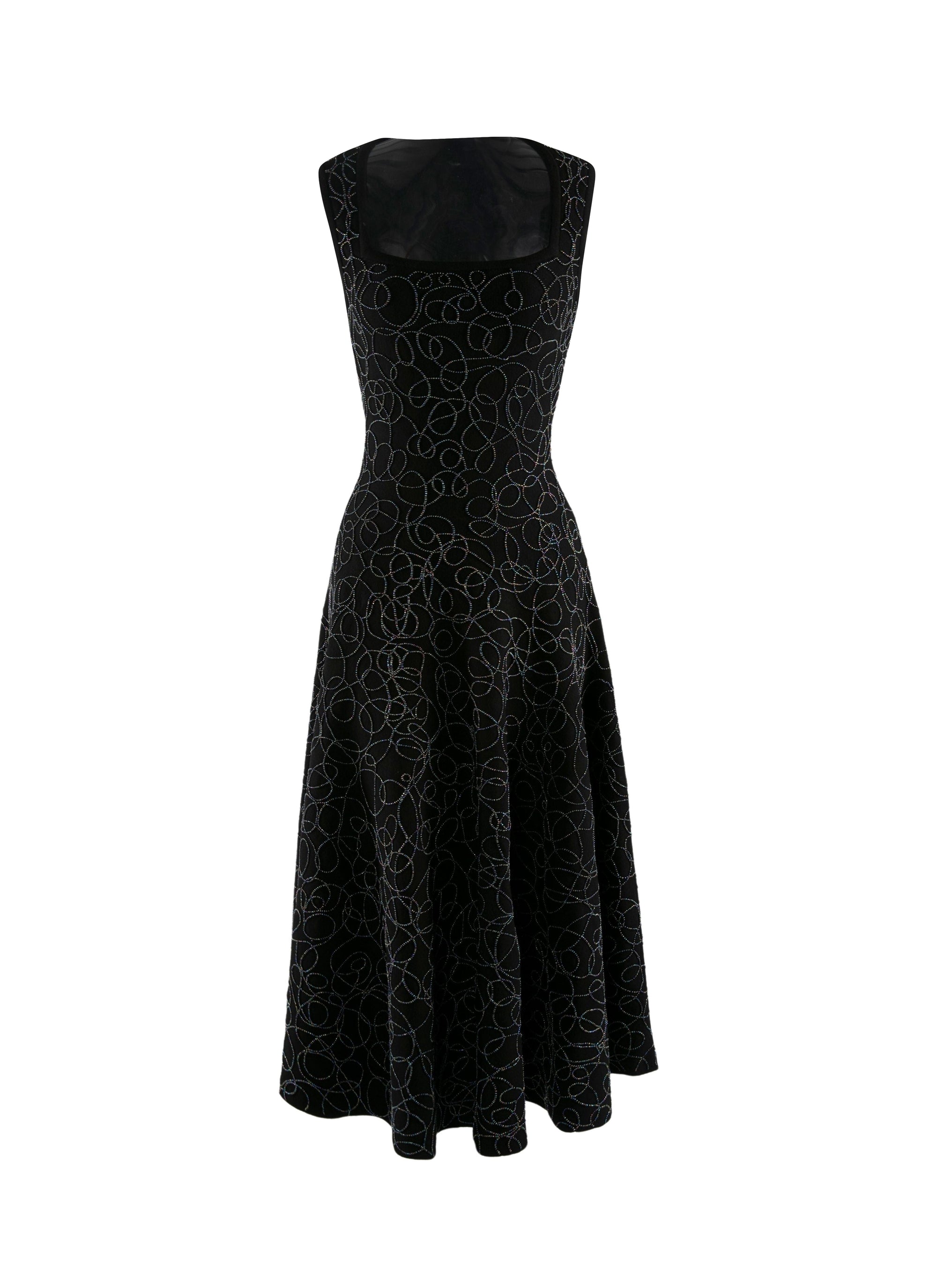 Sleeveless embroidered wool dress - Black intense