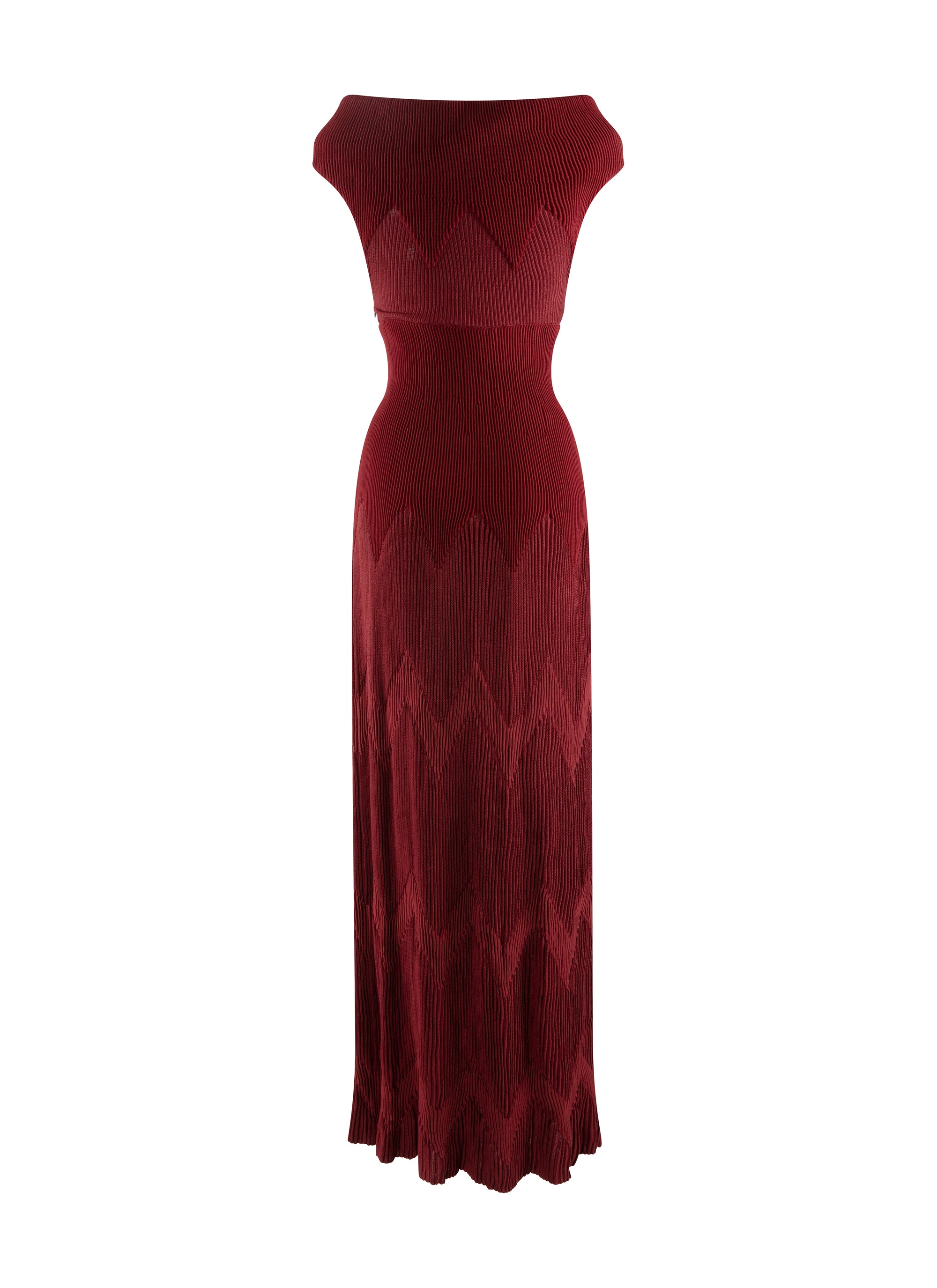 Wool blend boat neck maxi dress - Mahogany