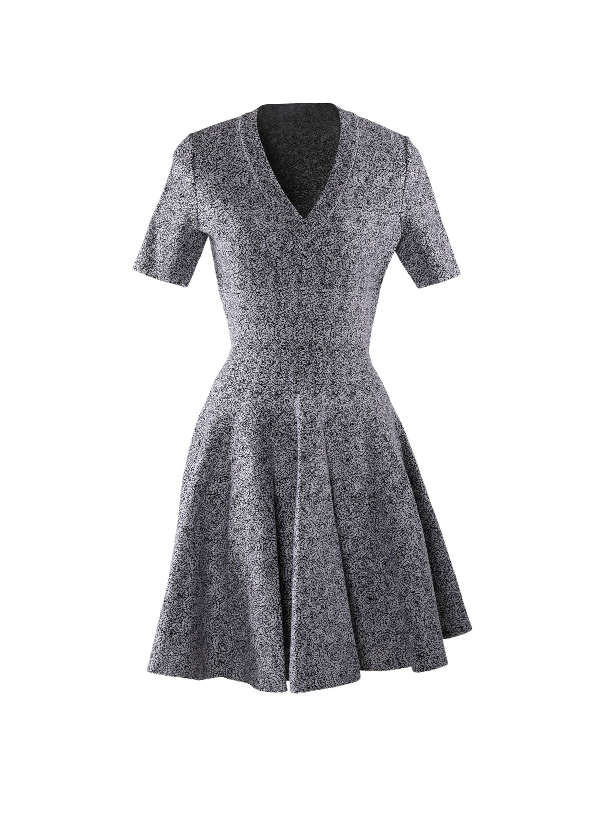 Wool v-neck skater dress - White & Black