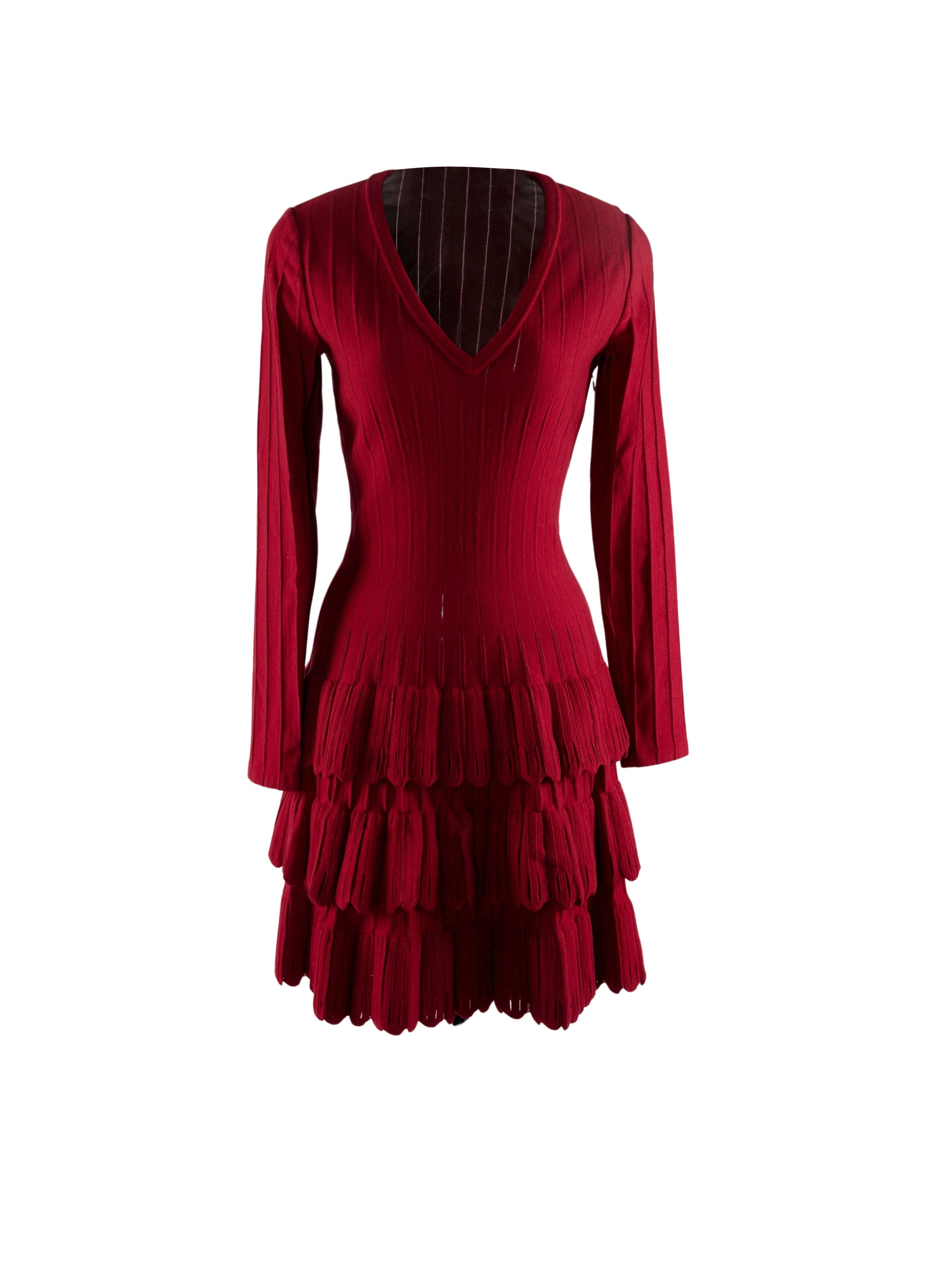 Wool ruffled v-neck dress - Madder