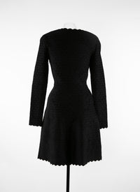 Long-sleeved dress with scalloped collar and hem - Black intense