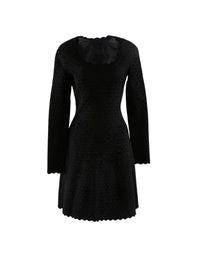 Long-sleeved dress with scalloped collar and hem - Black intense