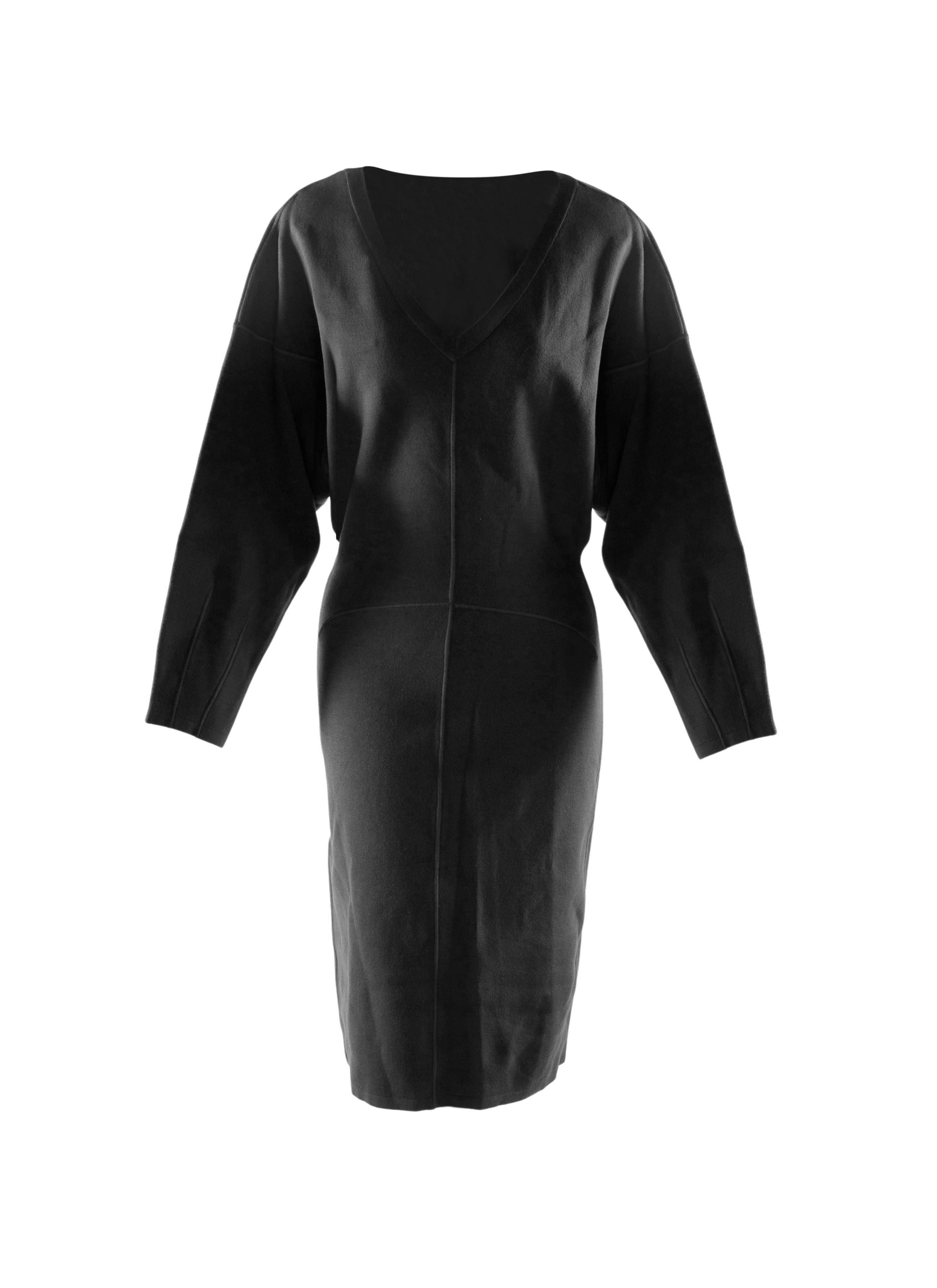 Long-sleeved wool dress - Charcoal Black
