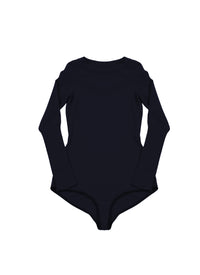 Classic long-sleeved round-neck bodysuit in wool - Navy