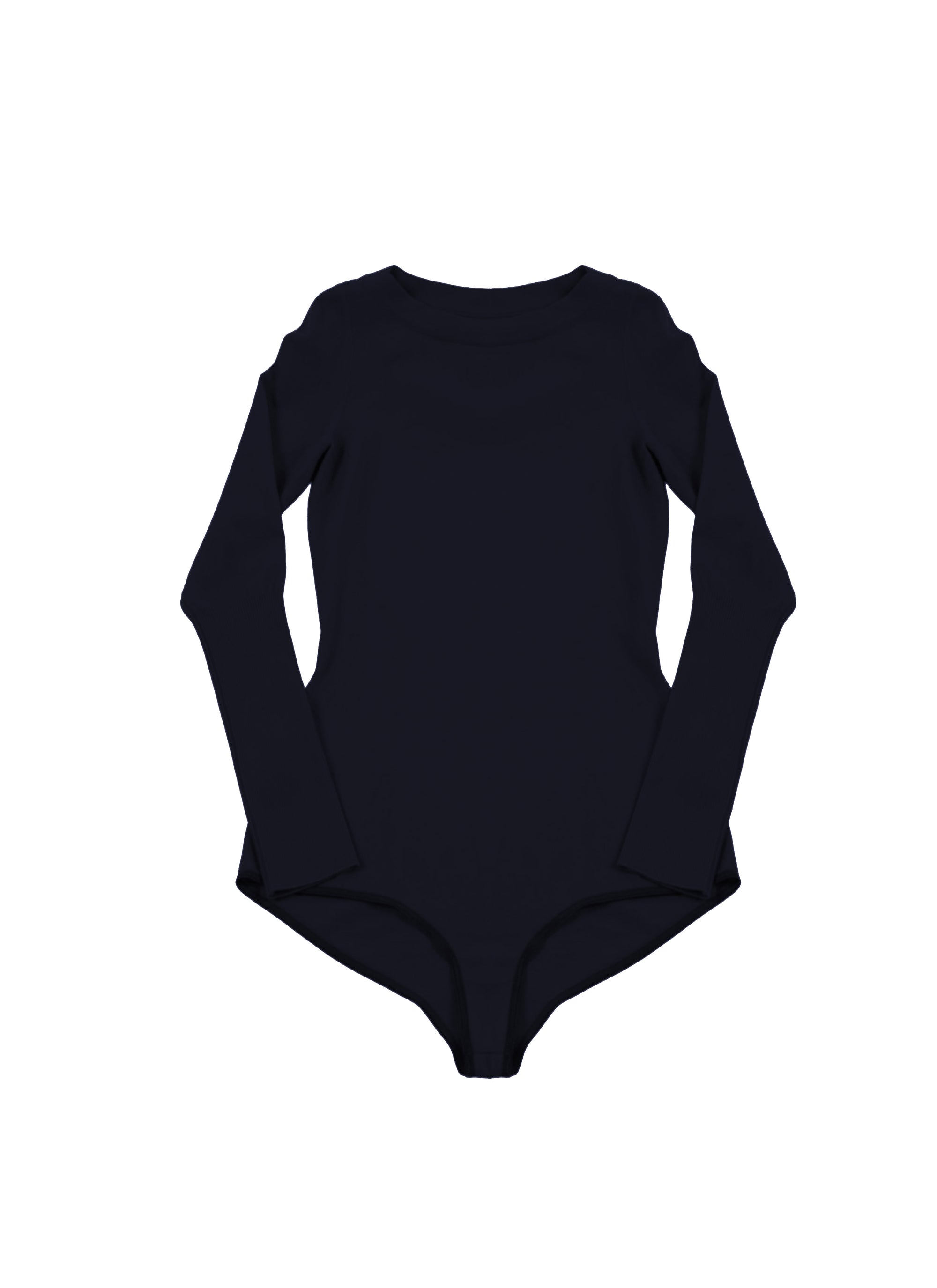 Classic long-sleeved round-neck bodysuit in wool - Navy