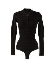Supreme long sleeve buttoned bodysuit in wool - Black