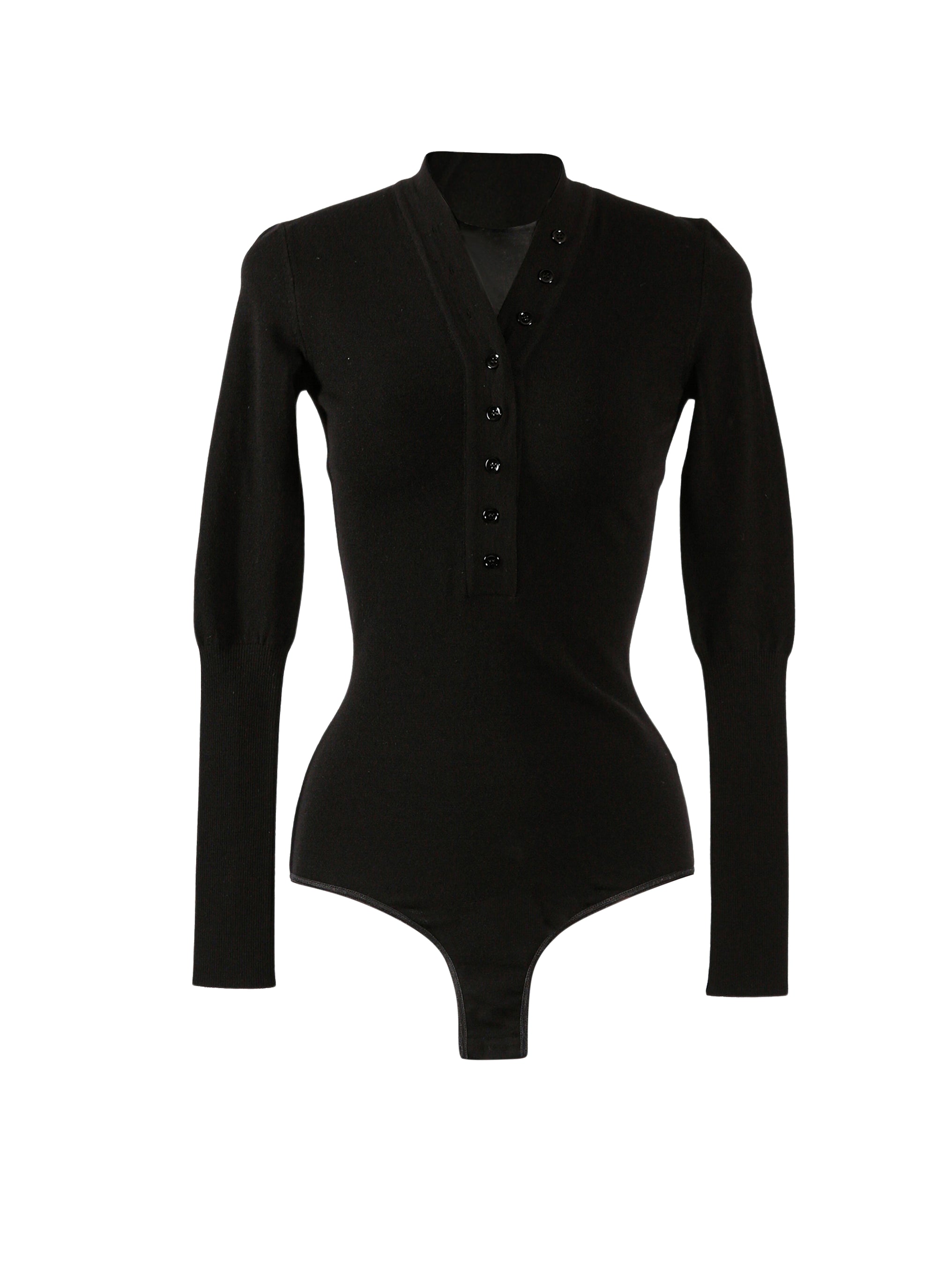 Supreme long sleeve buttoned bodysuit in wool - Black