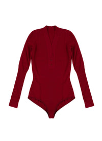 V-neck bodysuit with two wool buttons - Madder