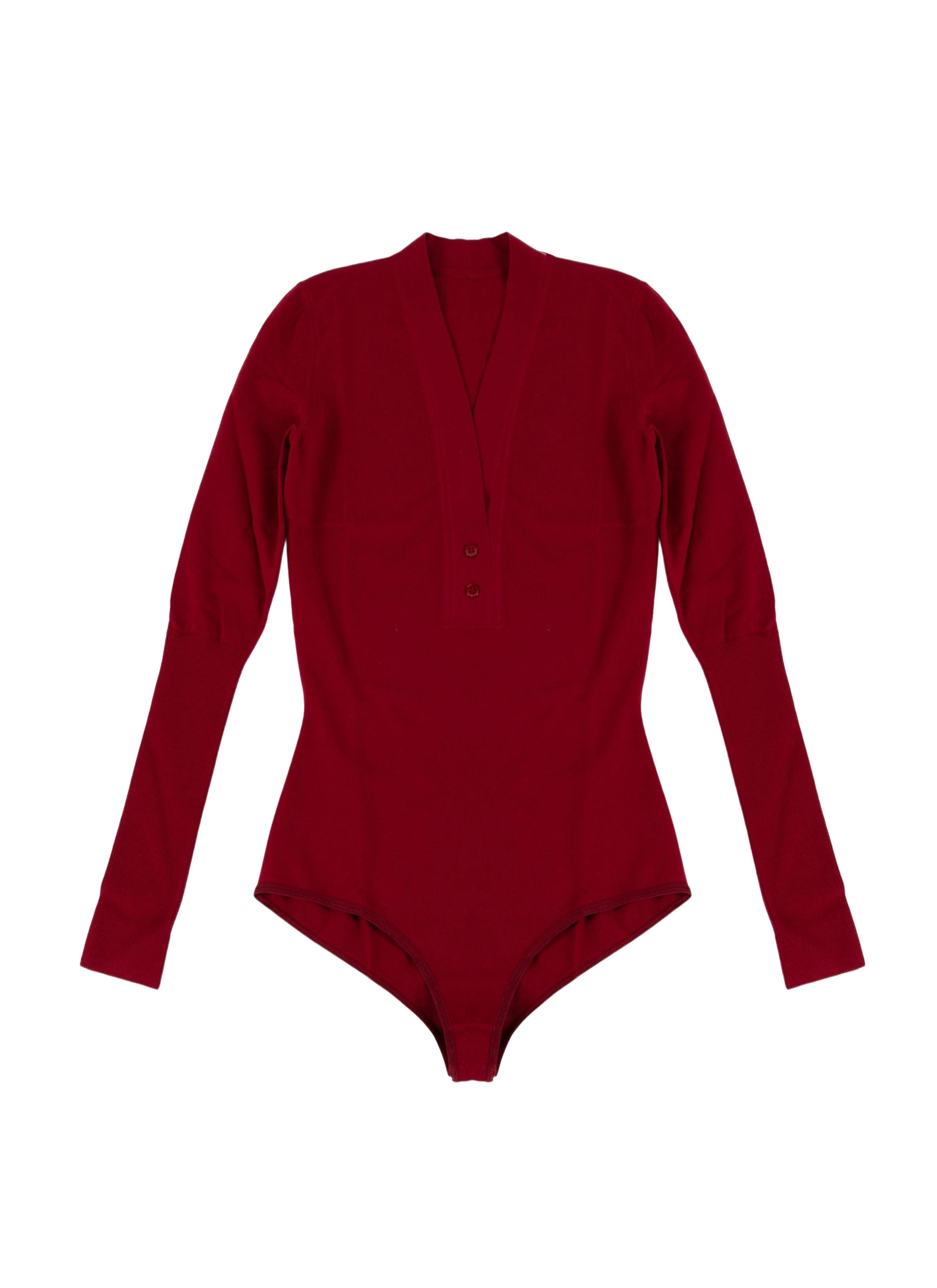 V-neck bodysuit with two wool buttons - Madder