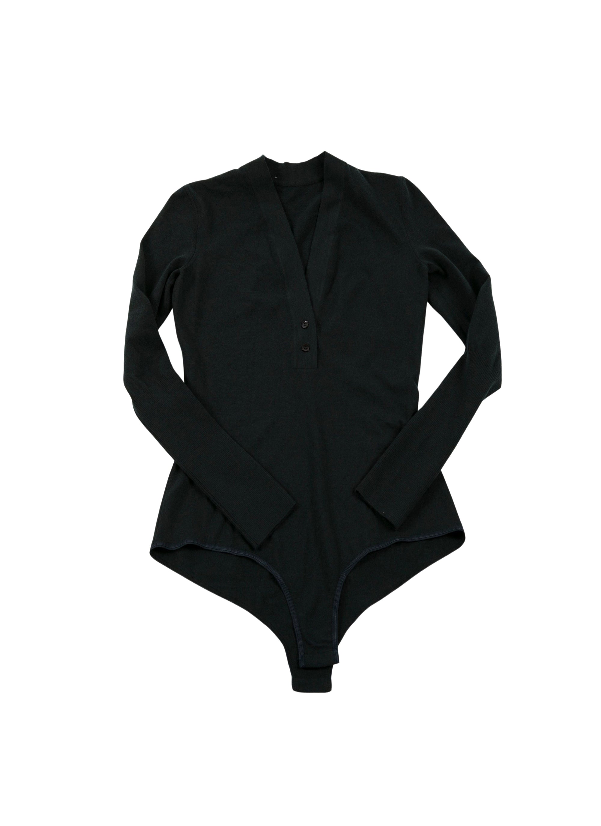 V-neck bodysuit with two wool buttons - Forest