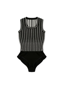Sleeveless bodysuit with logo stripes - Black & White