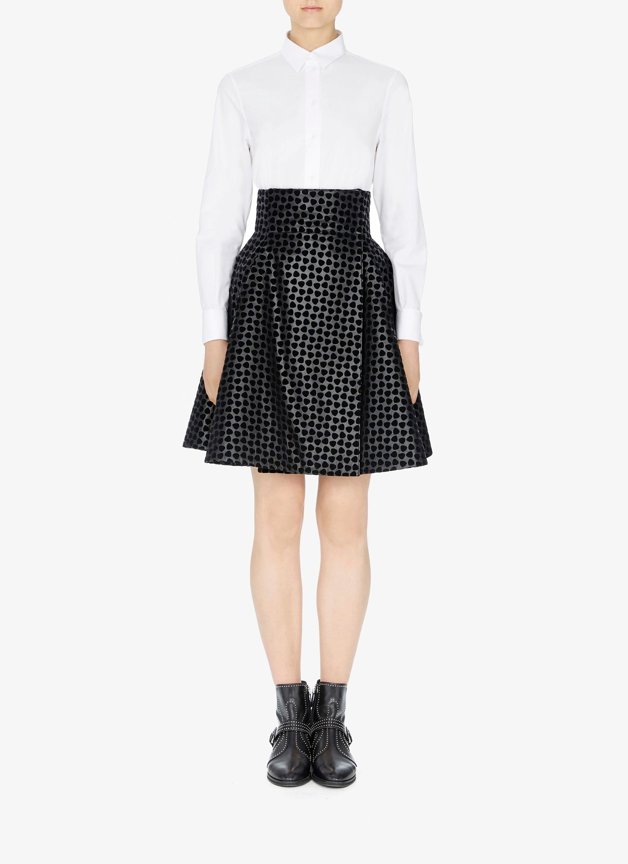 Leather Dalmatian skirt - Black intense