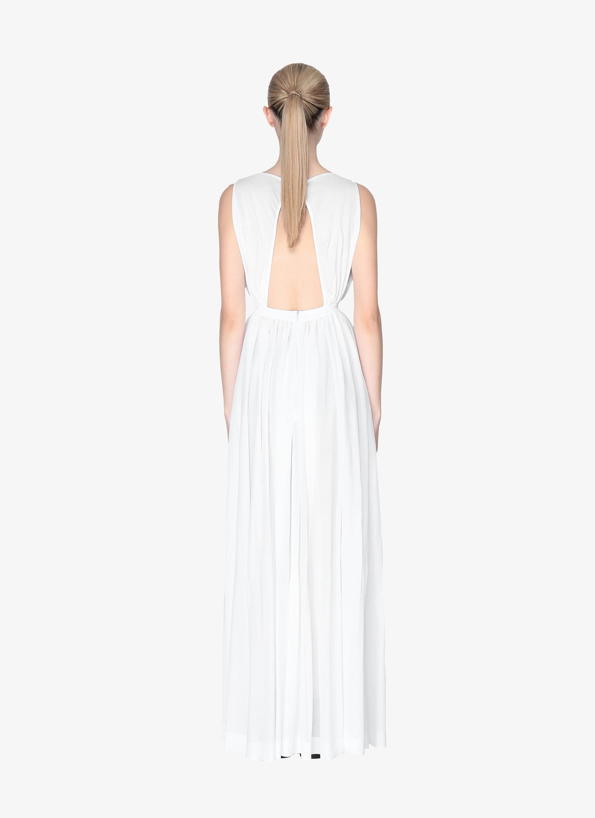 Open back draped fluid maxi dress - White