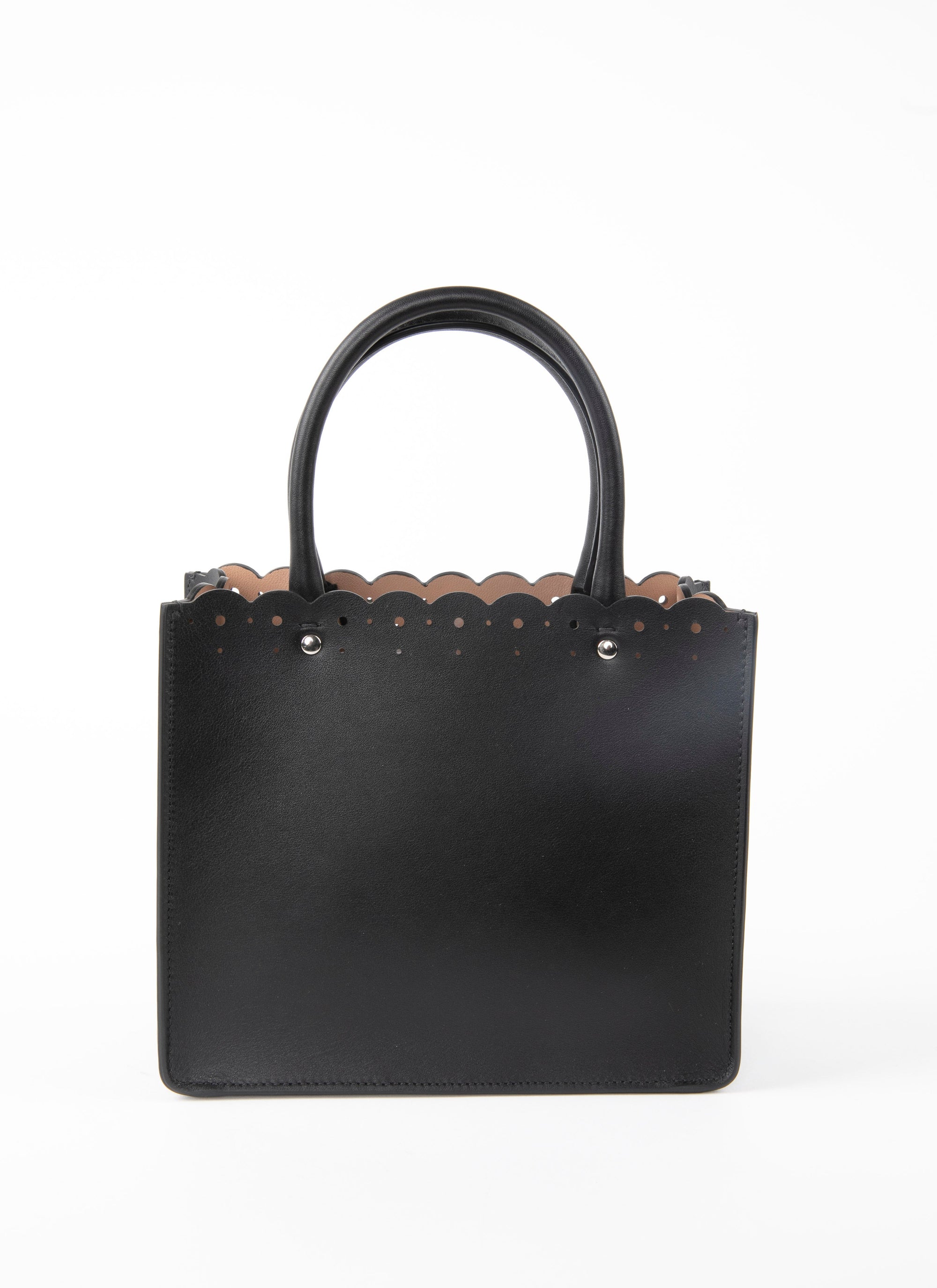 Garance Carrera Fiori bag openwork edging in leather - Black intense