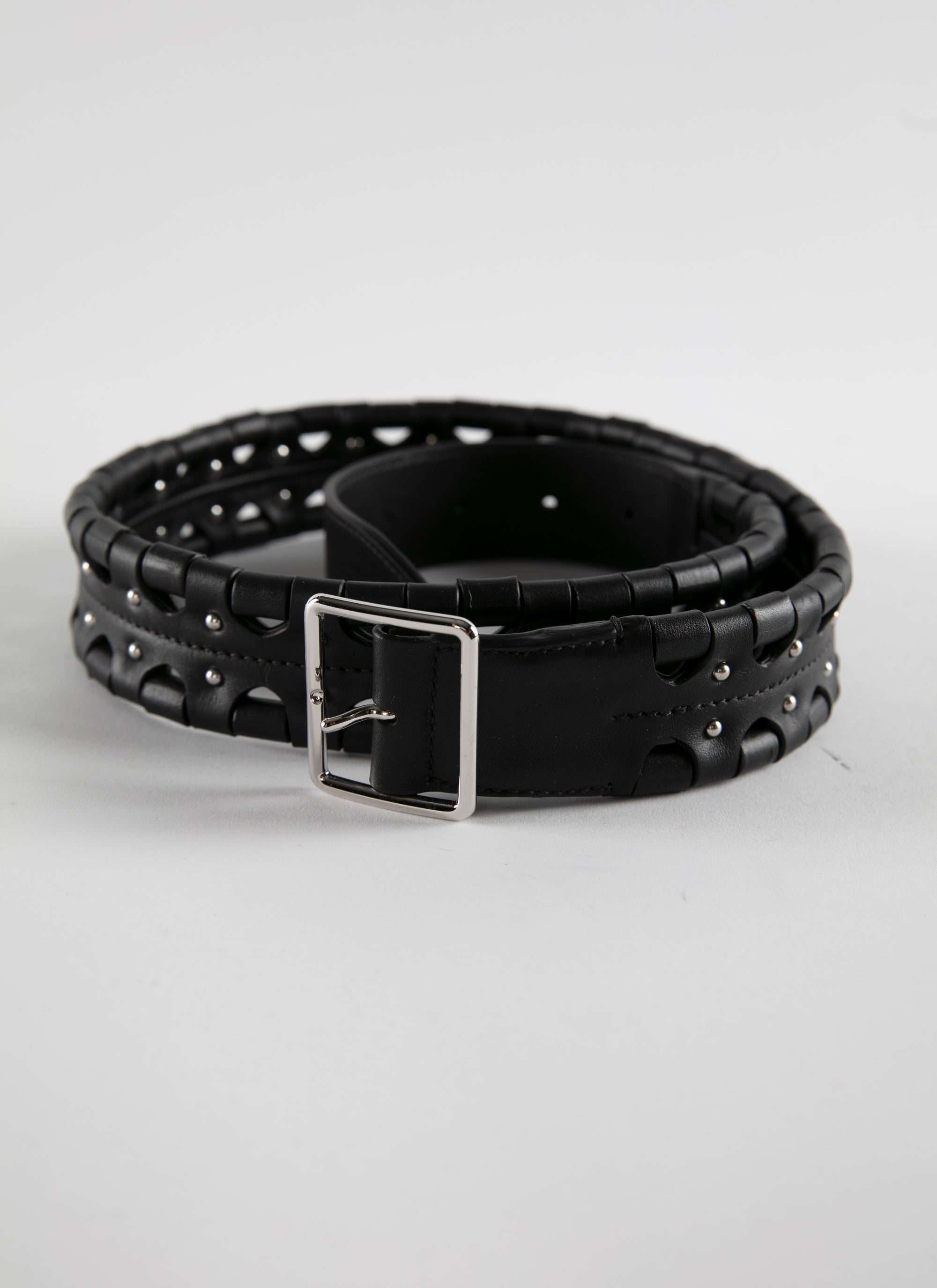 Hinge pan belt in leather - Black intense