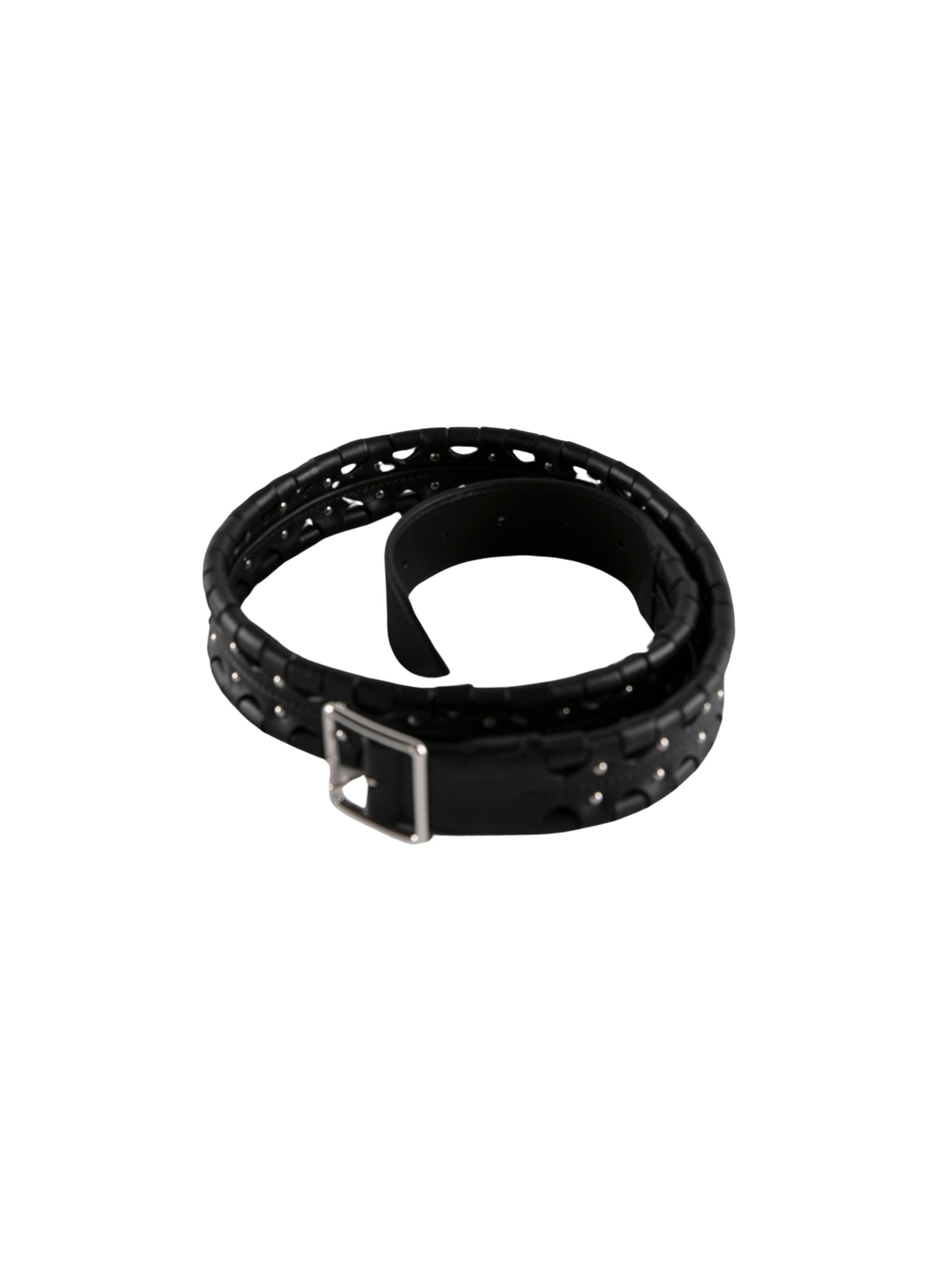 Hinge pan belt in leather - Black intense