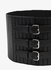 Elastic corset with leather buckles - Black