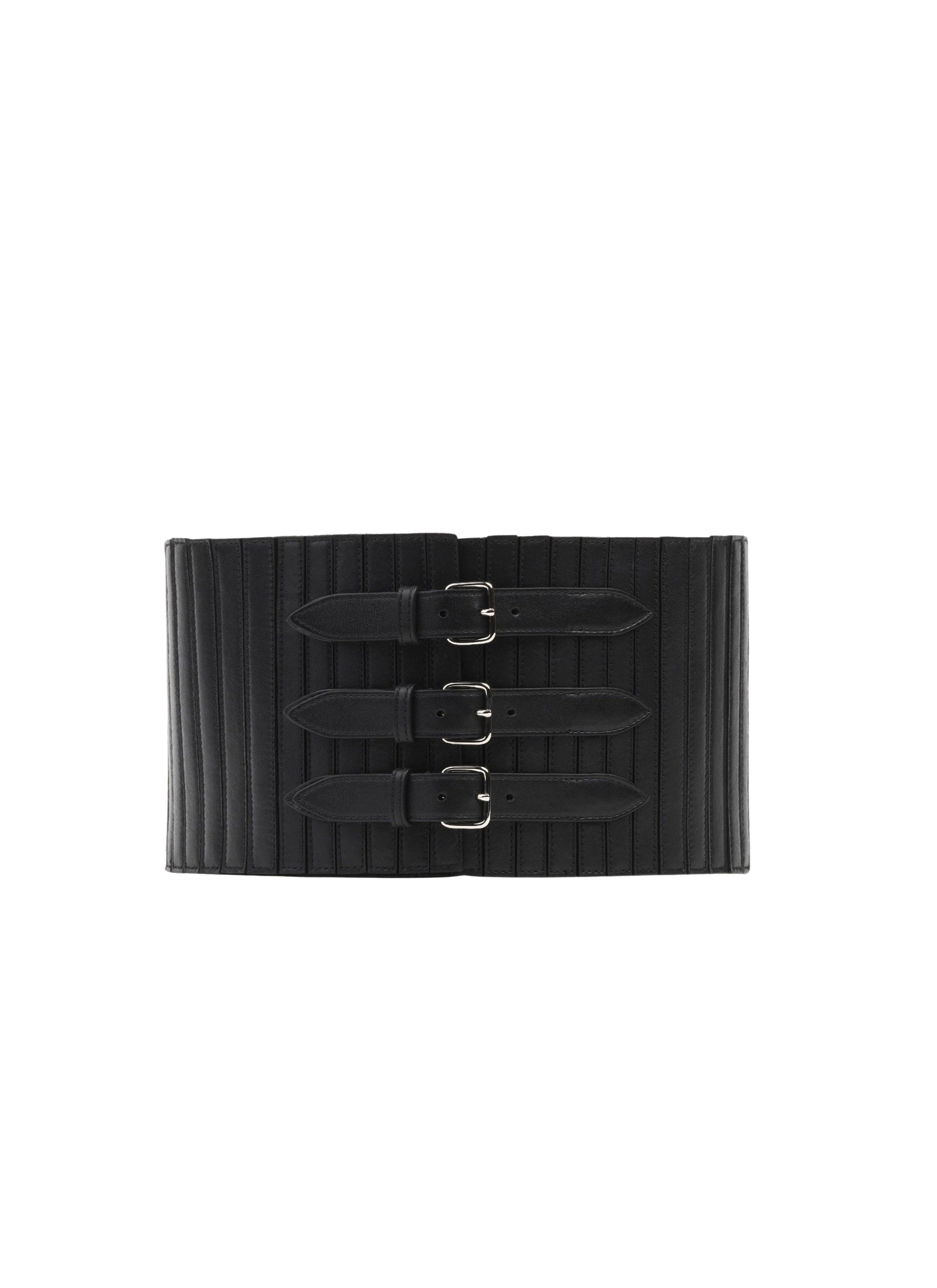 Elastic corset with leather buckles - Black