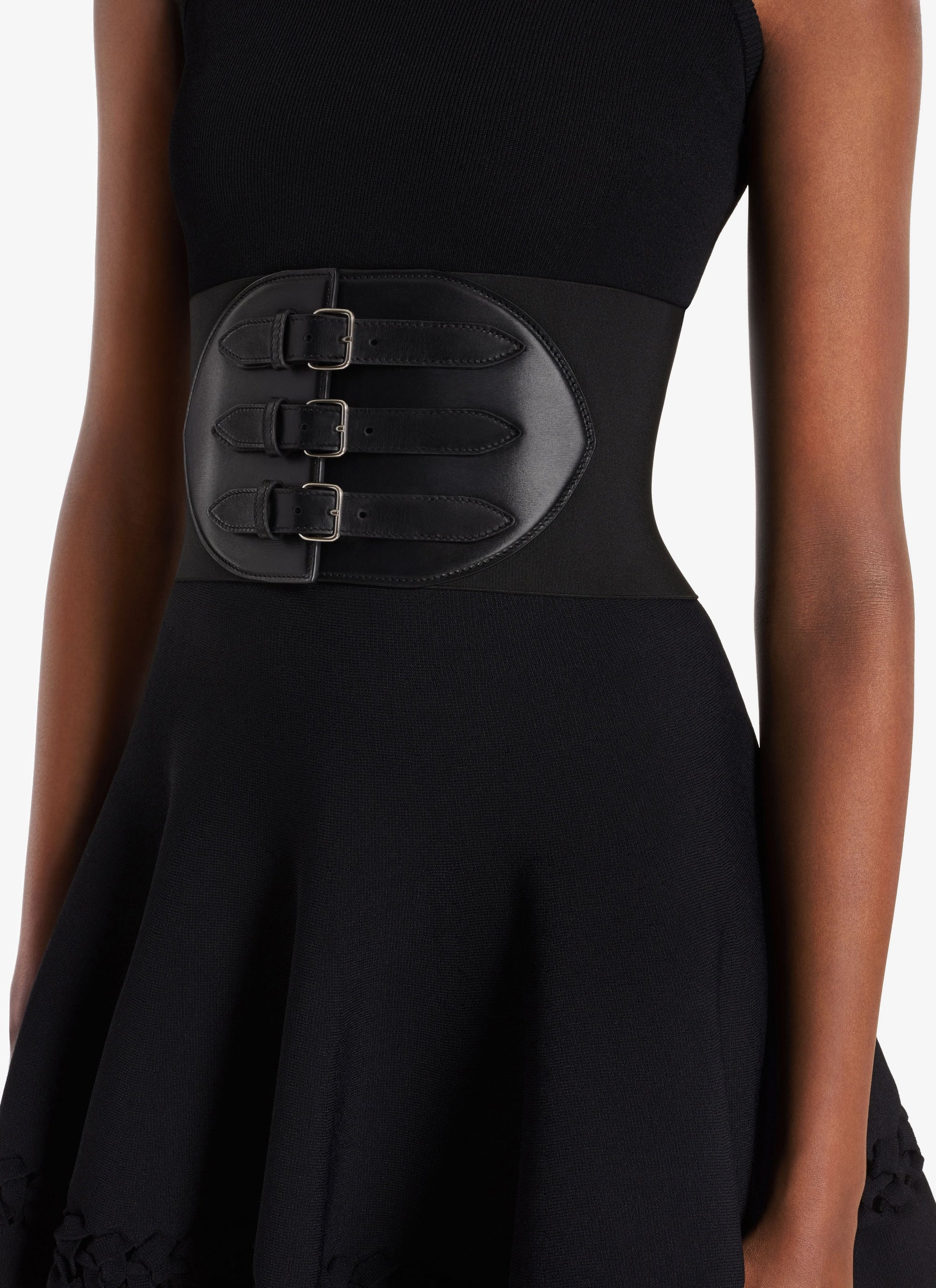 Leather Elastic Corset Belt - Black