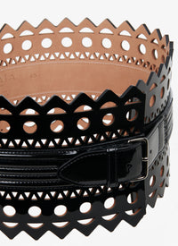 Patent leather openwork corset belt - Black