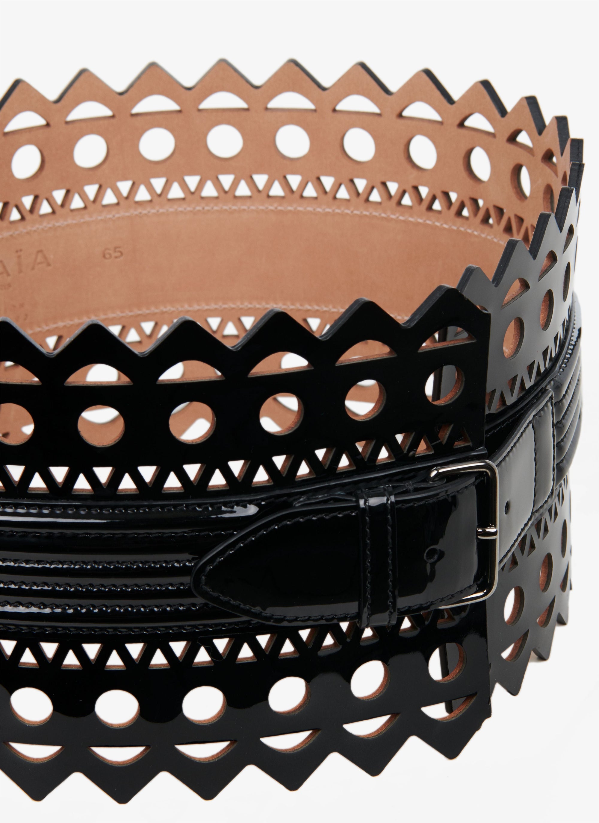 Patent leather openwork corset belt - Black