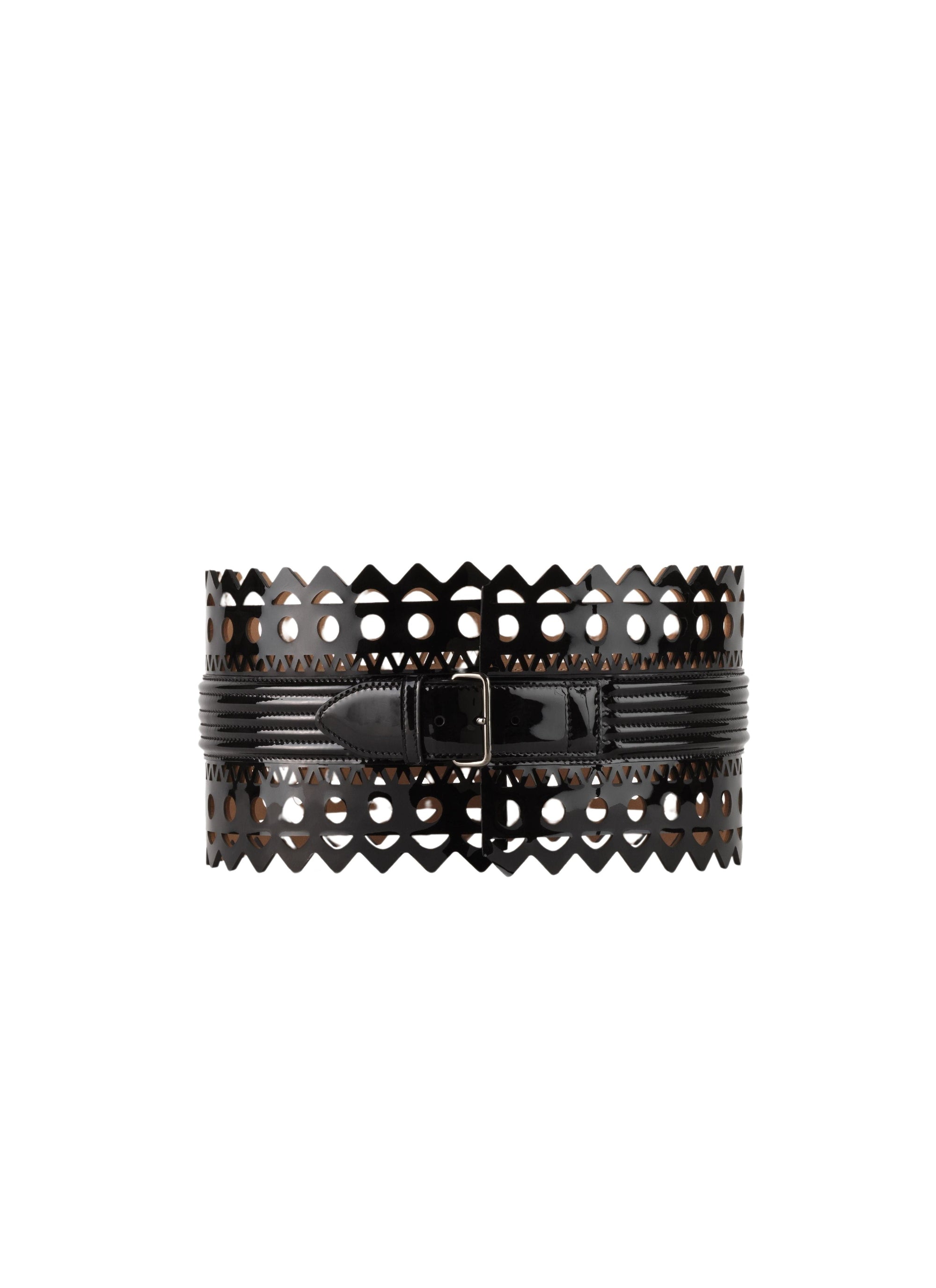 Patent leather openwork corset belt - Black