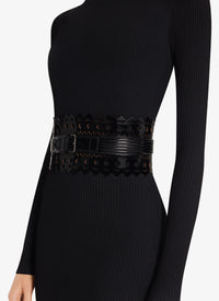Patent leather openwork corset belt - Black