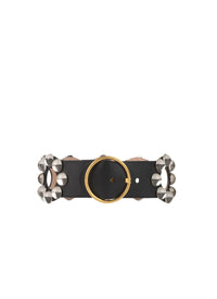Studded belt with round buckle in leather - Black
